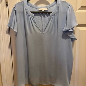 LOFT Pale Blue Flutter Sleeve V-Neck Top